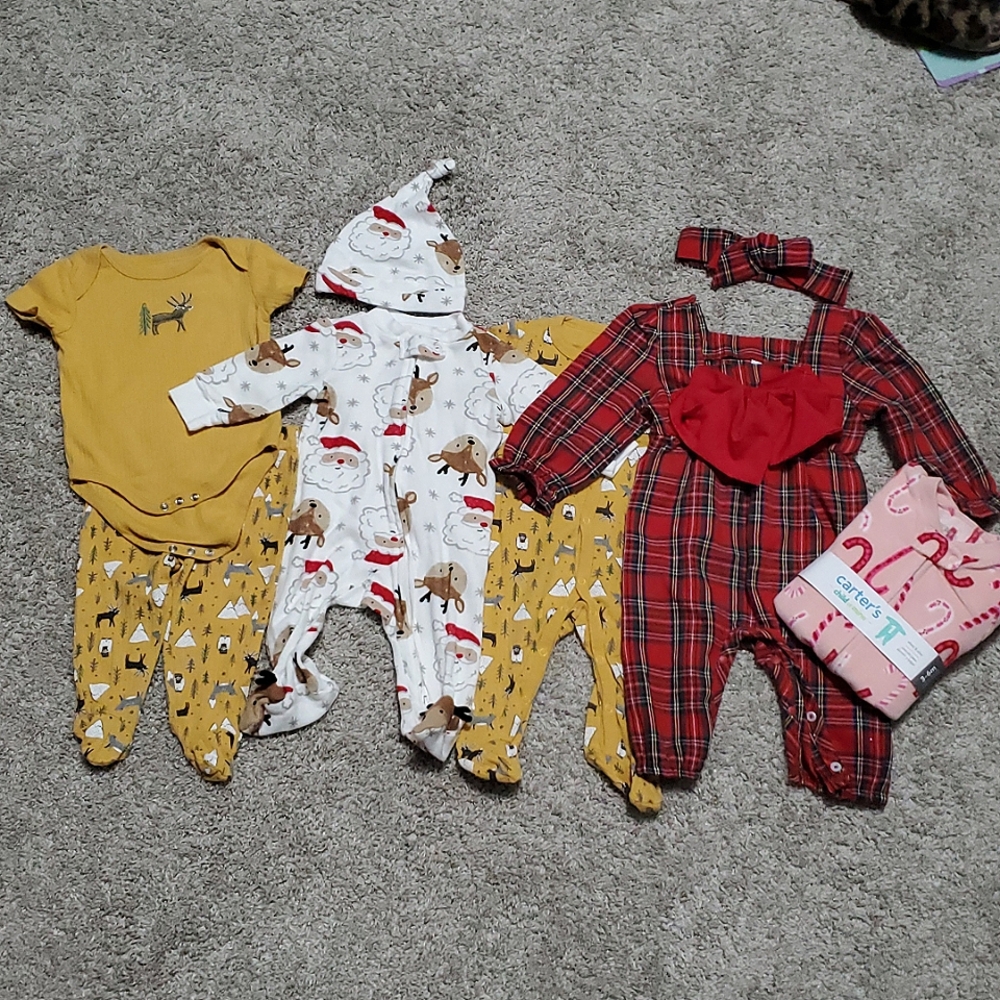 5 Baby Girl Christmas Winter Holiday Onesie Sets